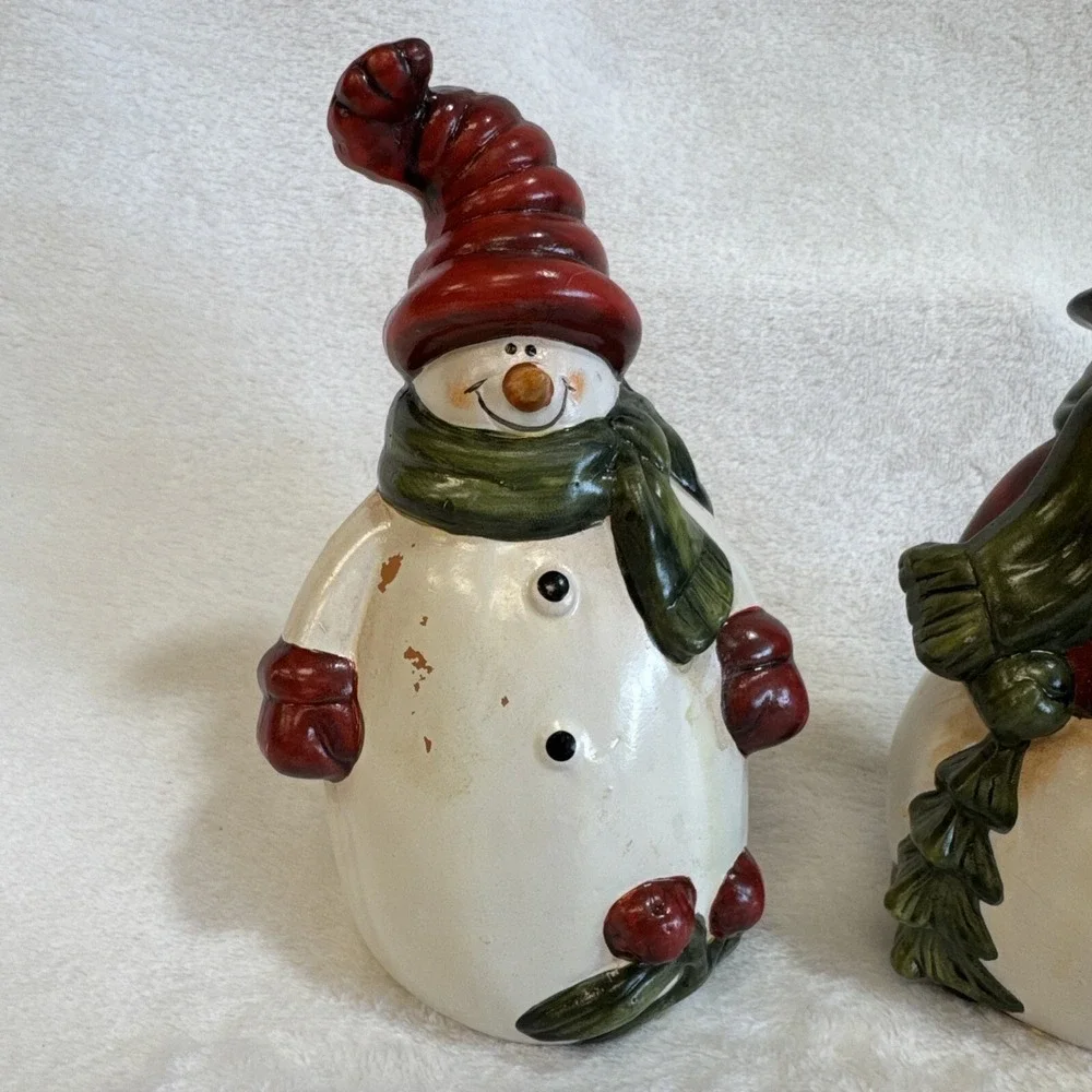 Vintage Set of 2‎ Ceramic Snowman Figurines Christmas Holiday Decor